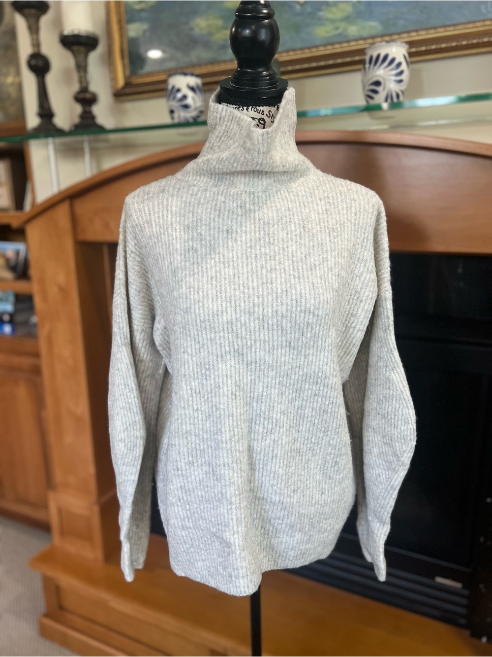 French Connection Light Gray Ribbed Turtleneck Sweater